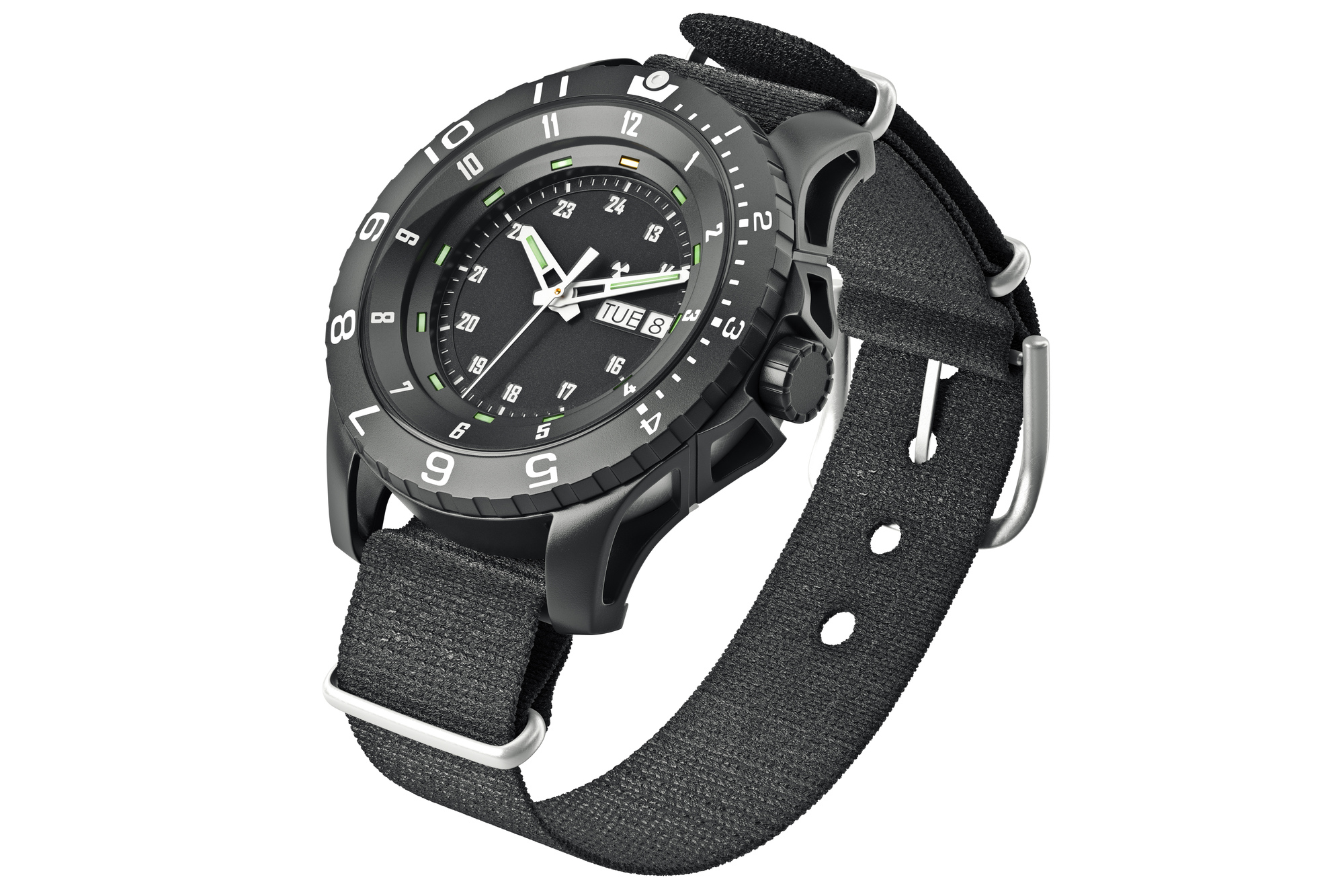 Wrist watch military with textile strap. 3D graphic